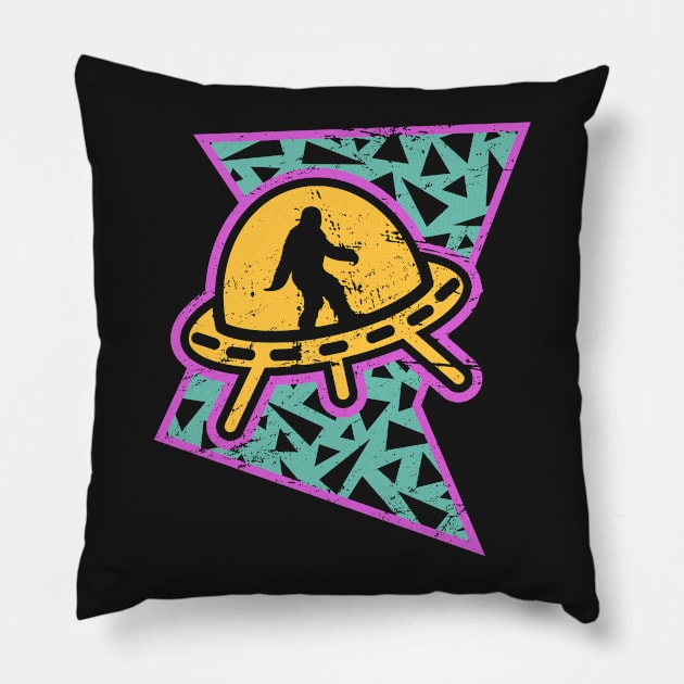 Rad 90s Pattern - Alien UFO & Bigfoot Pillow by MeatMan