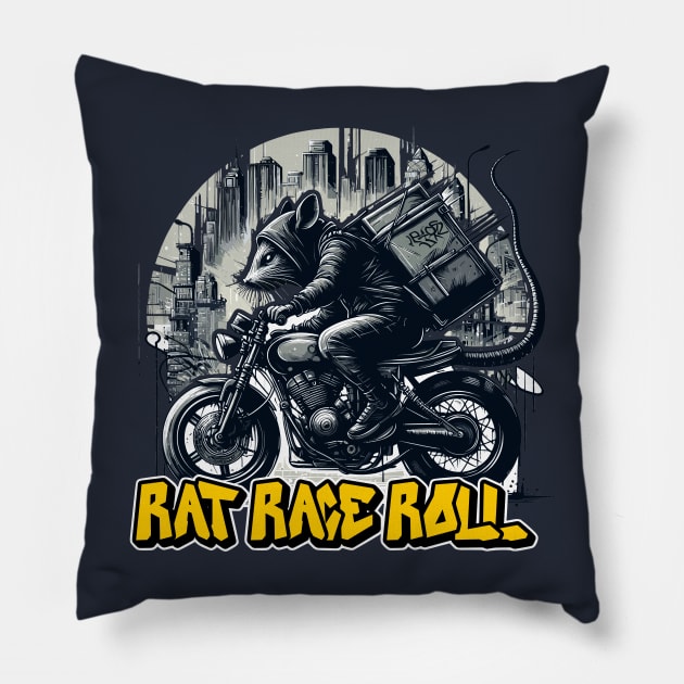 Rat Riding Motorcycle Rat Race Roll Rat Ride Motorcycle Pillow by SmartStyle Gallery