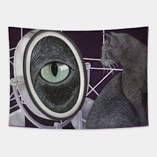 Russian Blue Cat and Magnifying Mirror Tapestry