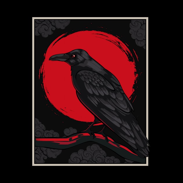 Black Raven Moon Red Japanese Nordic Crow Lover by Funnyawesomedesigns