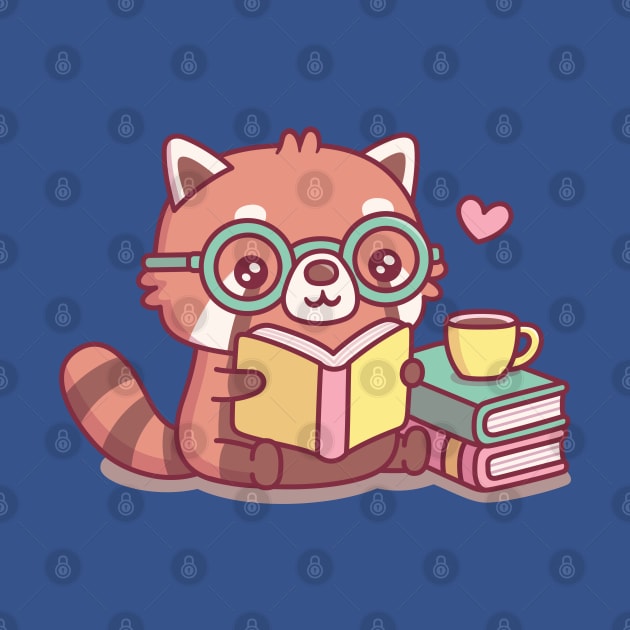 Cute Red Panda With Glasses Reading A Book by rustydoodle
