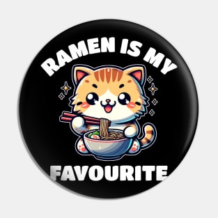 Cute Cat Eating Noodles Japanese Food Pin