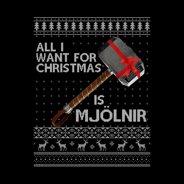 Thor All I Want For Christmas Is Mjolnir Hammer Knit by Bevatron