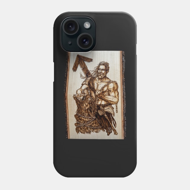 Tyr - nordic god pyrography print, wood texture Phone Case by BTW-byMargo