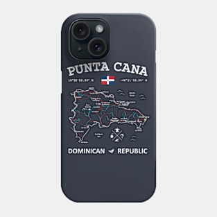 Punta Cana Dominican Republic Travel Map Flag Coordinates Roads Rivers and Oceans Phone Case