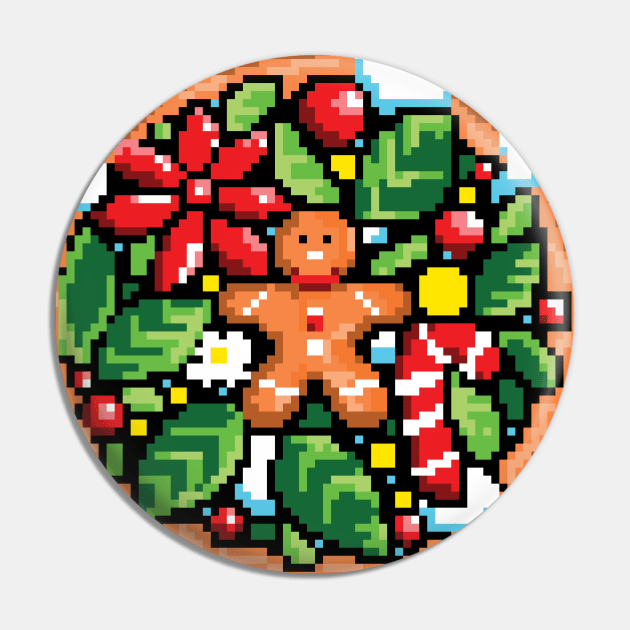 Pixel Art Christmas Gingerbread Cookie Man Pin by enchantedrealm