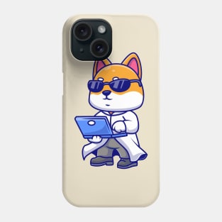 Cute Shiba Inu Dog Proffesor With Laptop Cartoon Phone Case