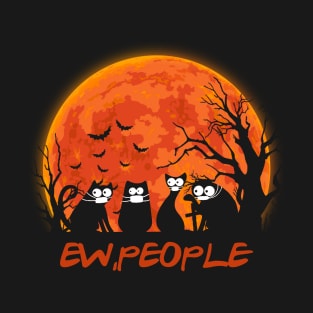 Black cat ew people red moon tshirt halloween costume gift t-shirt T-Shirt