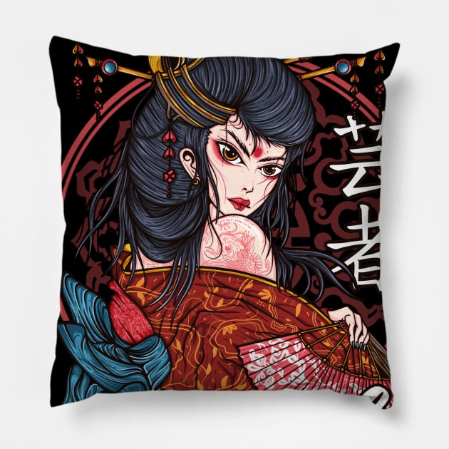 Geisha Pillow by HappymanStudio