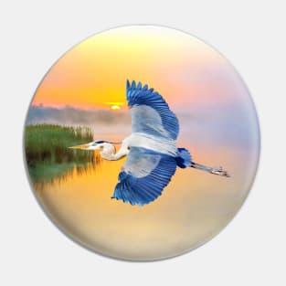 Great Blue Heron at Sunset Pin