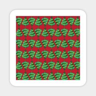 Geometric Christmas trees on red Magnet