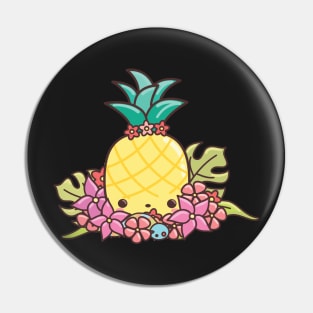 Summer vibes - a cute pineapple and tropical flowers in summer colors Pin