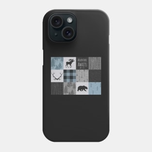 Adventure Awaits Patchwork - Blue, Grey and Black Phone Case