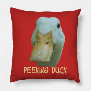 Quirky Peeking Duck Face Over Punny Asian Text Pillow