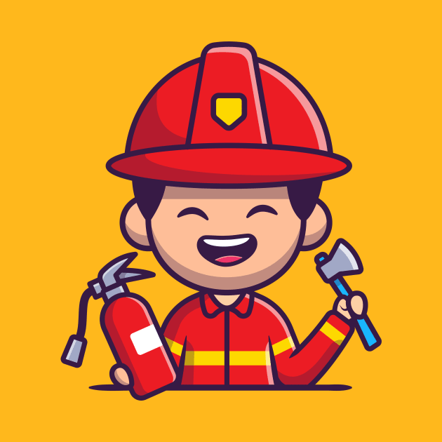 Firefighter With Hatchet Axe And Fire Extinguisher Cartoon by Catalyst Labs