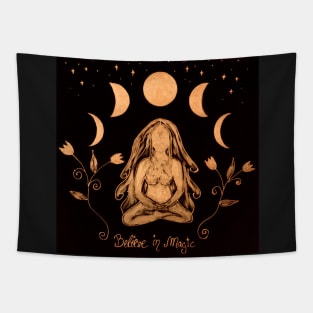 Meditation Yoga under moon phases Tapestry