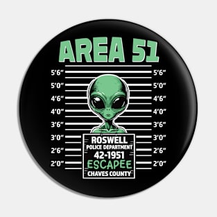 Alien Mugshot Area 51 Escapee Vintage Roswell Novelty Pin