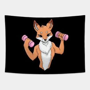 Fox at bodybuilding with dumbbells Tapestry