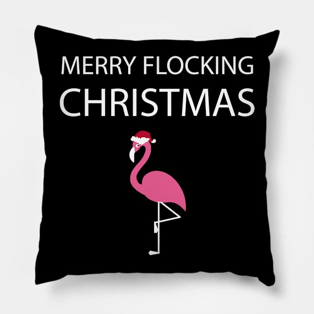 Merry Flocking Christmas Pink Flamingo Santa Hat Pillow by JustPick