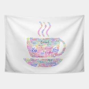 Coffee Hot Cup Silhouette Shape Text Word Cloud Tapestry