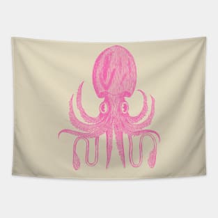 Cute Octopus Drawing in Bright Pink Tapestry