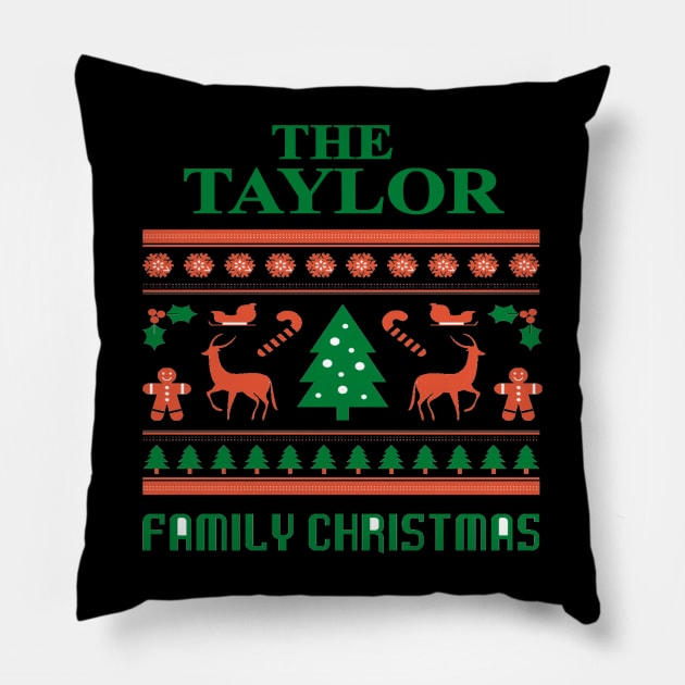 Family Christmas - Groovy Christmas TAYLOR family, Family Christmas T-shirt, Pjama T-shirt Pillow by DigillusionStudio