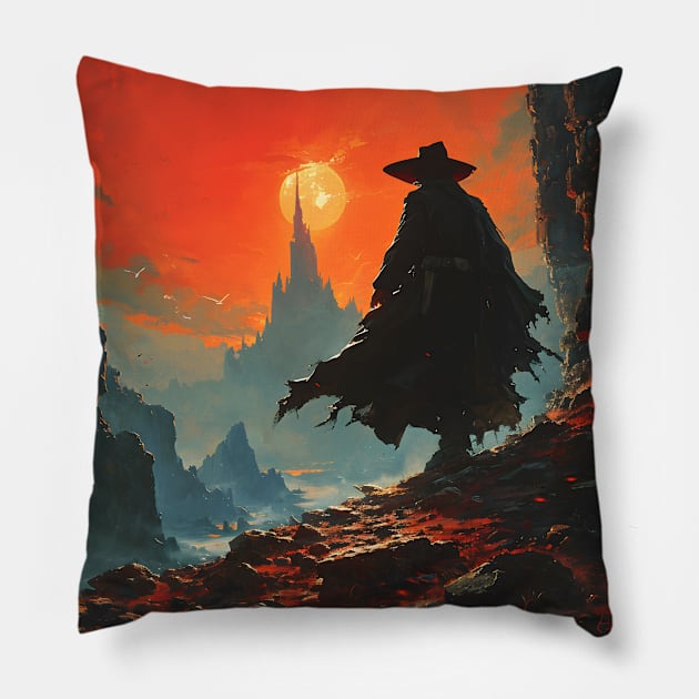 Bloodlust Chronicles: Immortal Bounty Hunts, Gothic Vampire Saga, and Supernatural Adventure in Anime-Manga Art Pillow by insaneLEDP