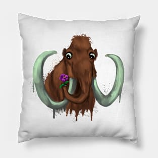 Woolly mammoth with flower Pillow