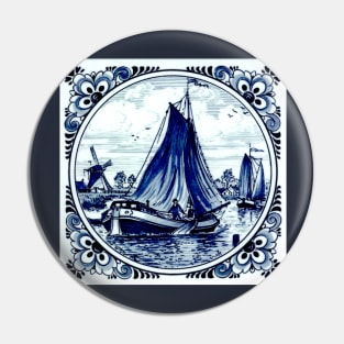 Dutch Blue Delft Windmills and Sailboats Print Pin