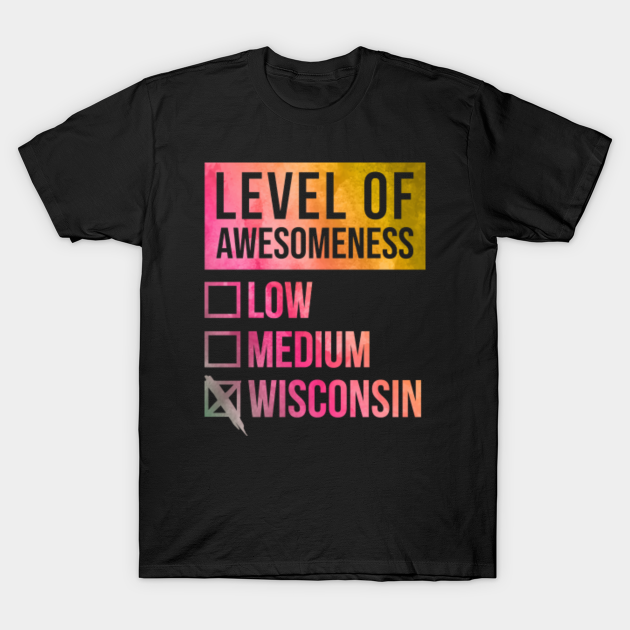 Discover Funny Level Of Awesomeness Low Medium Gift Wisconsin Saying Quote For A Birthday Or Christmas - Wisconsin State - T-Shirt