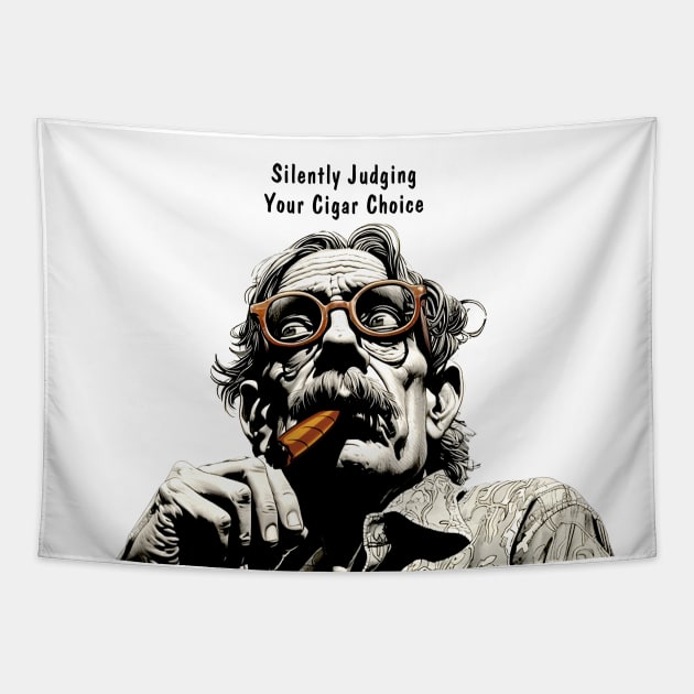 Cigar Smoker: Silently Judging Your Cigar Choice on a light (knocked out) background Tapestry by Puff Sumo