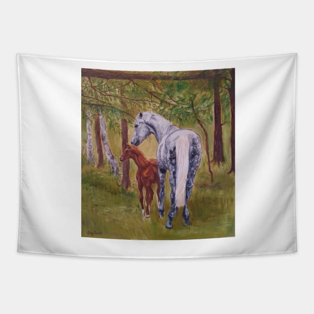 Mare and foal Tapestry by Kunstner74