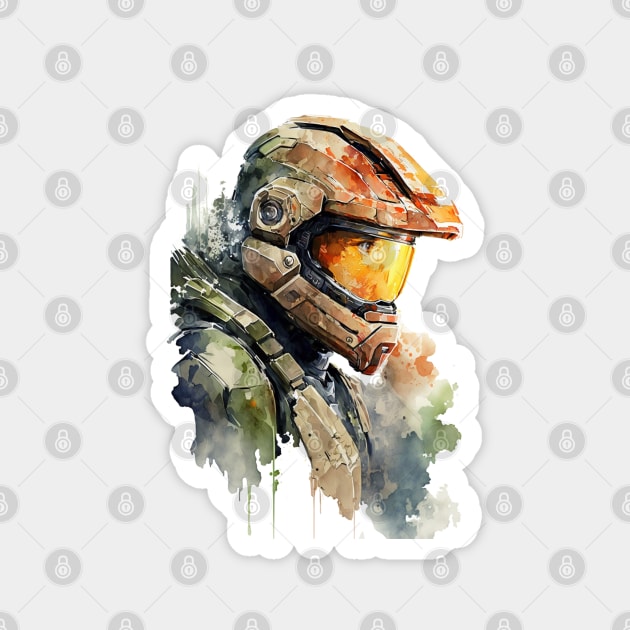 Halo Master Chief Watercolor - Original Artwork Magnet by Labidabop