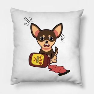 Funny Small dog Spills BBQ Sauce Pillow