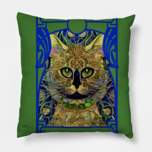 Abstract Portrait of a Cat in Vintage Tiffany Style Stained Glass Look Pillow