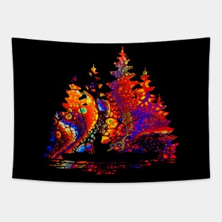 Kayak Fisherman Scene with Marbled Background Tapestry