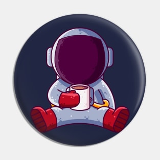 Cute Astronaut Drinking Coffee Cartoon Pin