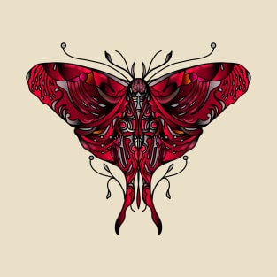 Red natura moth illustration in tattoo style shading T-Shirt