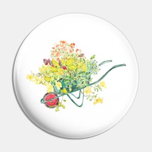 colorful flowers in green handcart Pin