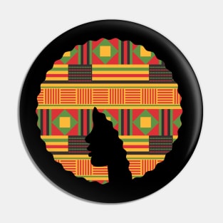 Afro Hair Woman with African Pattern, Black History Pin