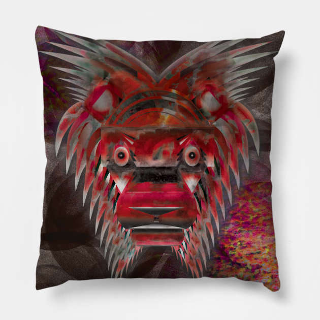Oz the Lion - Red Background Pillow by OutPsyder