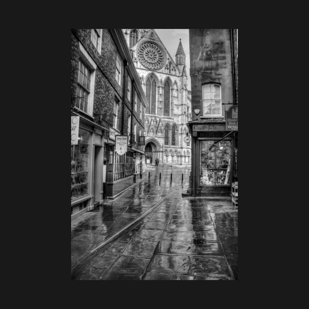 York Minster And Shops Black And White by tommysphotos