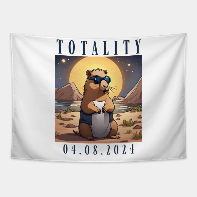 Solar Eclipse Watching Capybara Totality April 8, 2024 Tapestry by Little Duck Designs