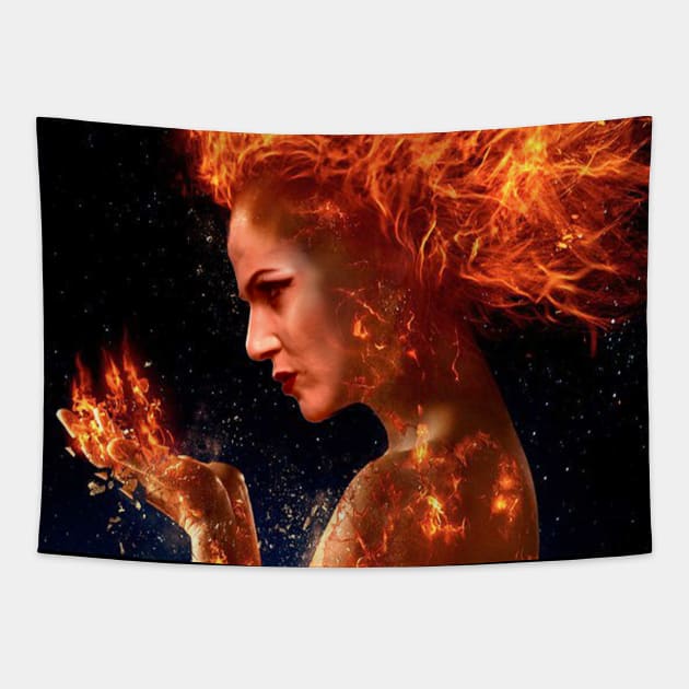 evil queen in fire Tapestry by willow141