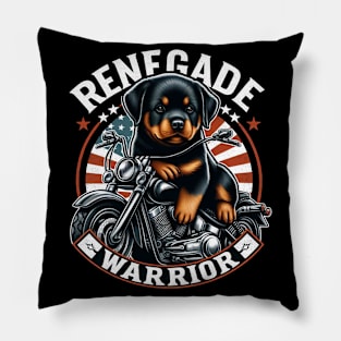 Rottweiler Puppy Motorcycle Flag Renegade Warrior Pillow