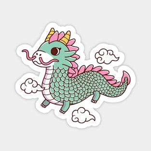 Green Dragon Flying Among Clouds Magnet