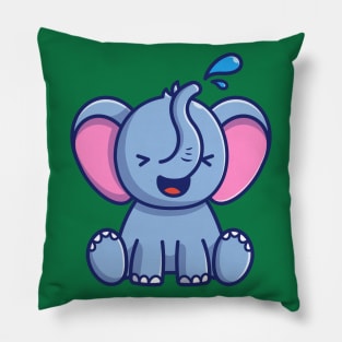 Cute Elephant Play Water Cartoon Pillow