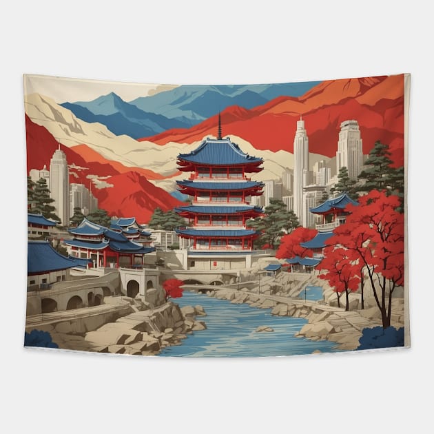 Bucheon South Korea Travel Tourism Retro Vintage Art Tapestry by TravelersGems