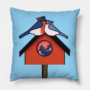 Bluebirds in birdhouse Pillow