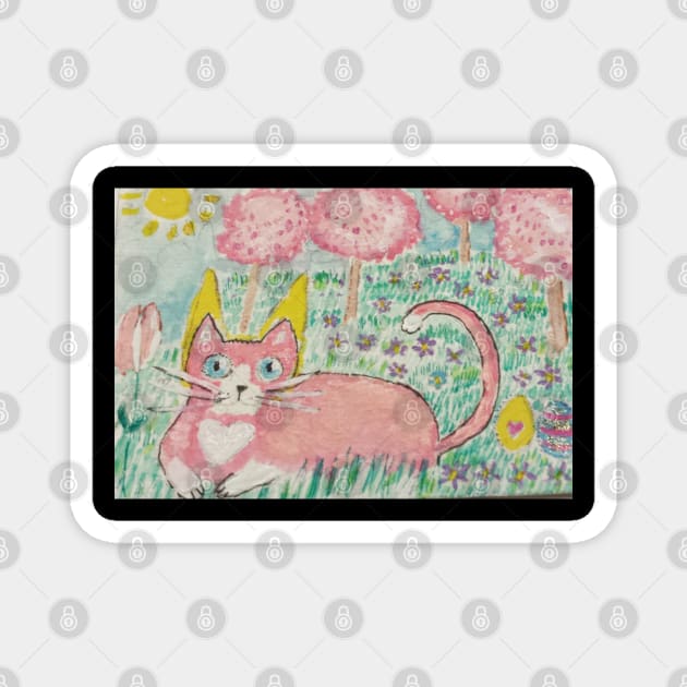 Pink kitty cat Magnet by SamsArtworks